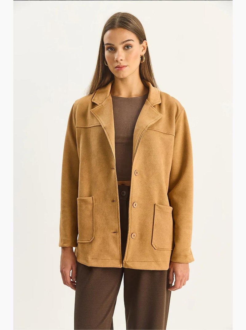 Veste boutonnée en gabardine lucci Camel - Kiabi