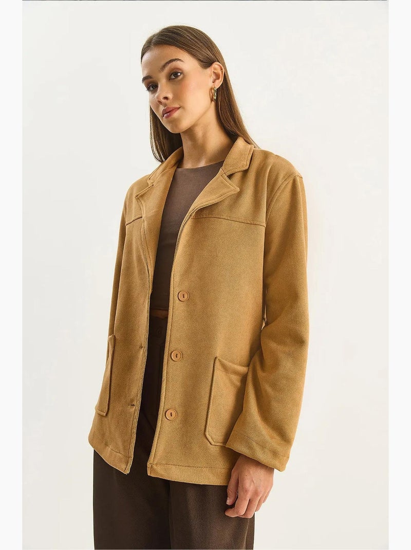 Veste boutonnée en gabardine lucci Camel - Kiabi