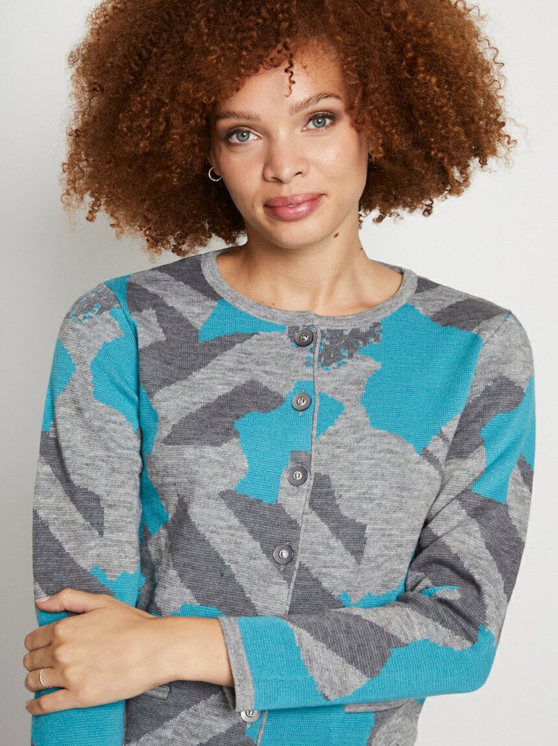 Veste boutonnée jacquard graphique - Afibel Vert - Kiabi