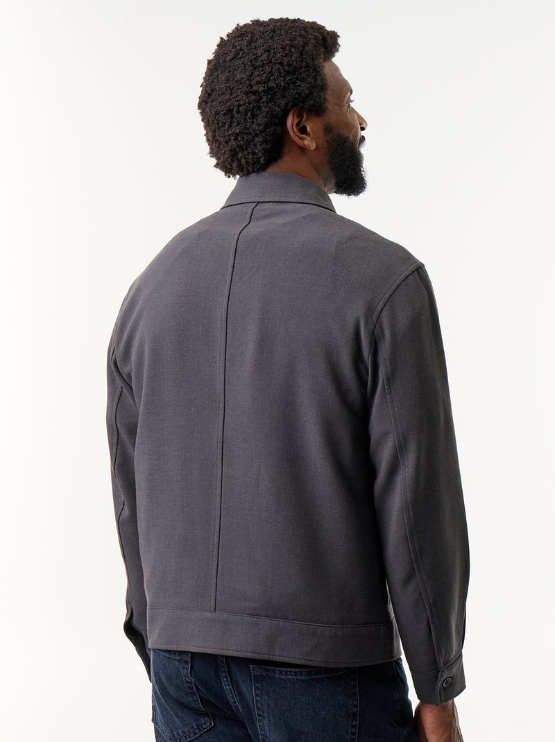 Veste boutonnée uni avec poches plaquées Gris - Kiabi