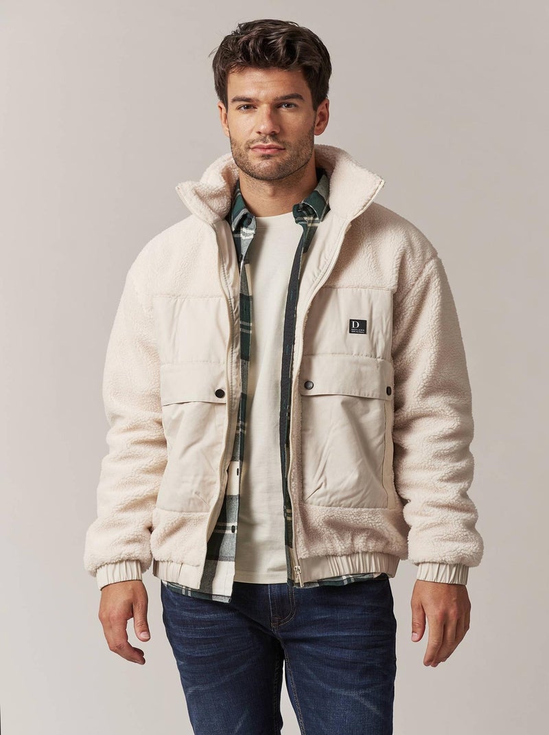Veste casual bimatière en sherpa et imitation fourrure pour homme 'Deeluxe' Blanc - Kiabi