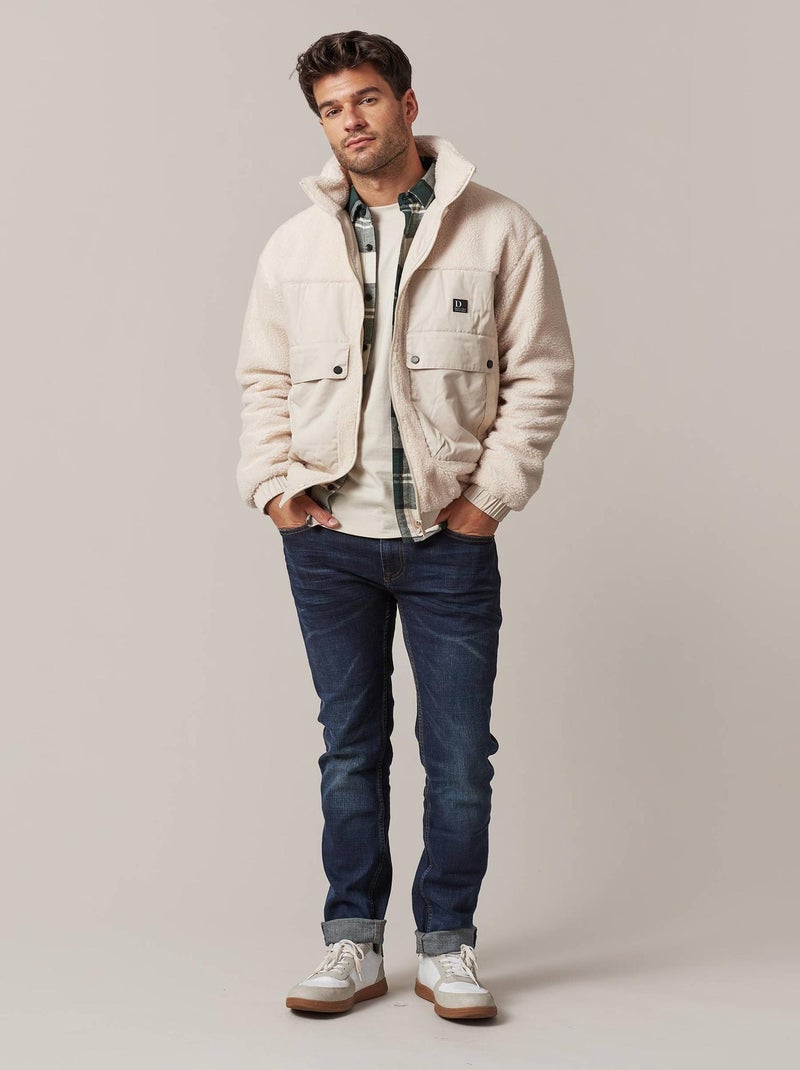 Veste casual bimatière en sherpa et imitation fourrure pour homme 'Deeluxe' Blanc - Kiabi
