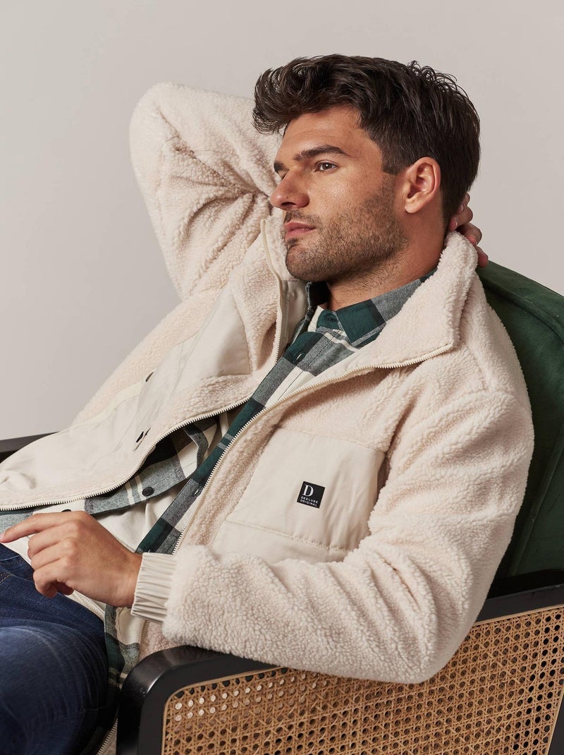 Veste casual bimatière en sherpa et imitation fourrure pour homme 'Deeluxe' Blanc - Kiabi