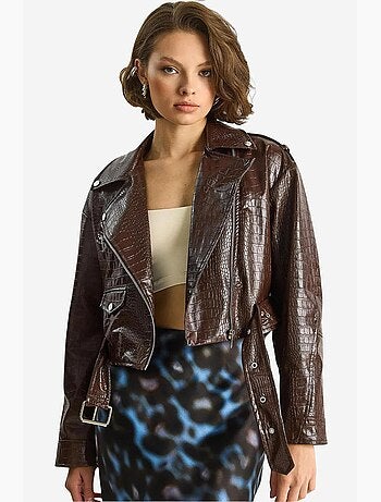 Veste ceinturée courte effet cuir lucci