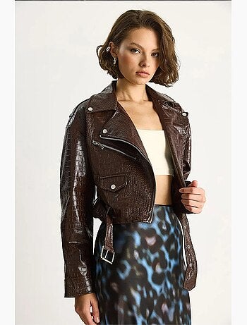 Veste ceinturée courte effet cuir lucci