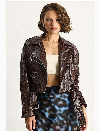 Veste ceinturée courte effet cuir lucci