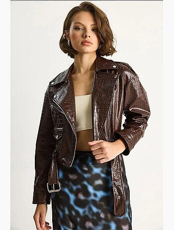 Veste ceinturée courte effet cuir lucci