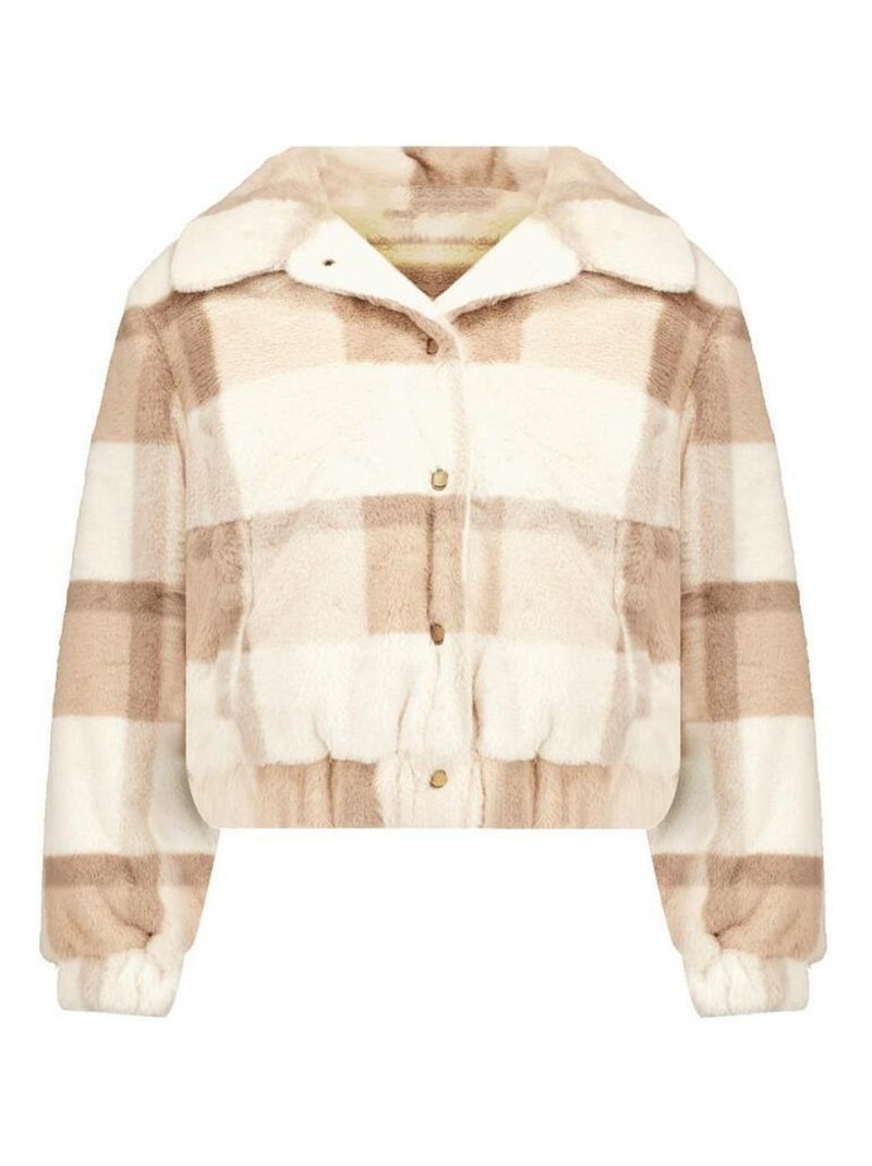 Veste chaude en imitation fourrure, motifs gros carreaux,  'Deeluxe' Beige - Kiabi