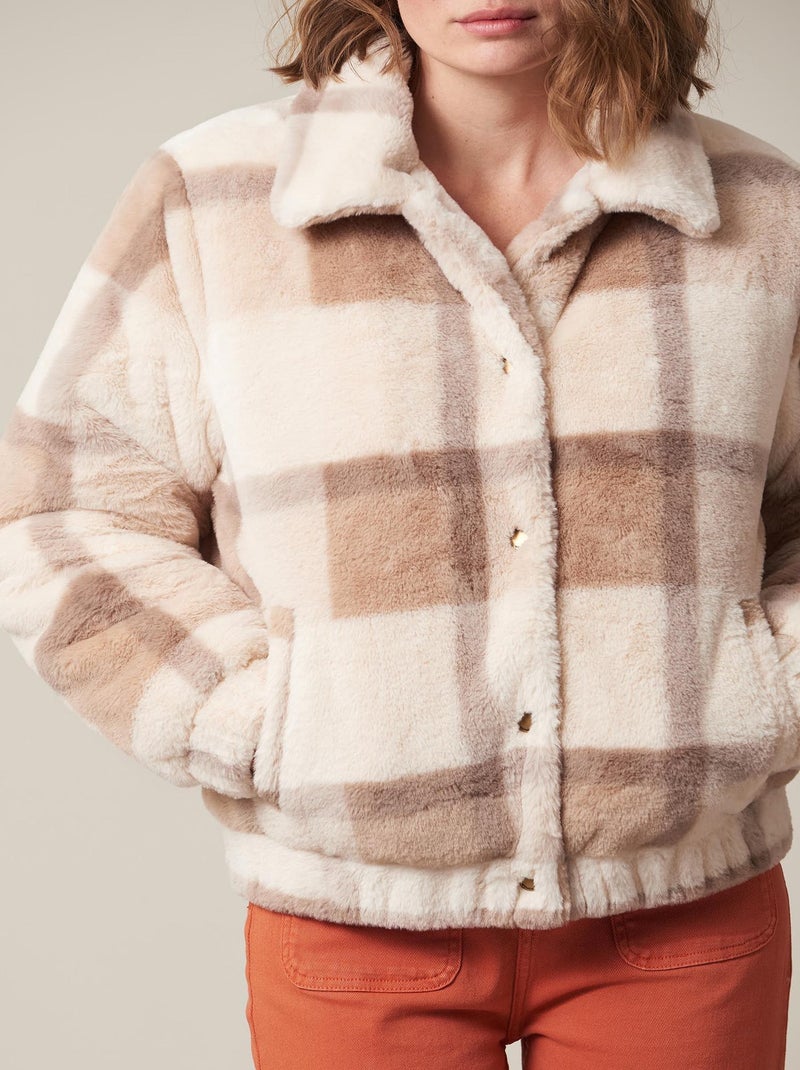 Veste chaude en imitation fourrure, motifs gros carreaux,  'Deeluxe' Beige - Kiabi