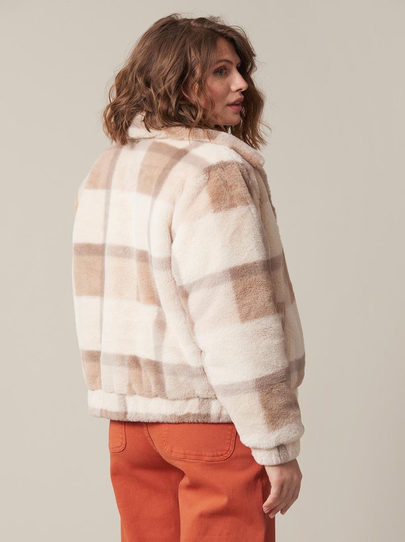 Veste chaude en imitation fourrure, motifs gros carreaux,  'Deeluxe' Beige - Kiabi