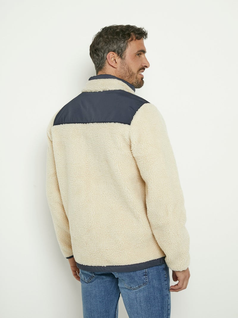 Veste chaude en sherpa avec col montant Bleu Ecru - Kiabi