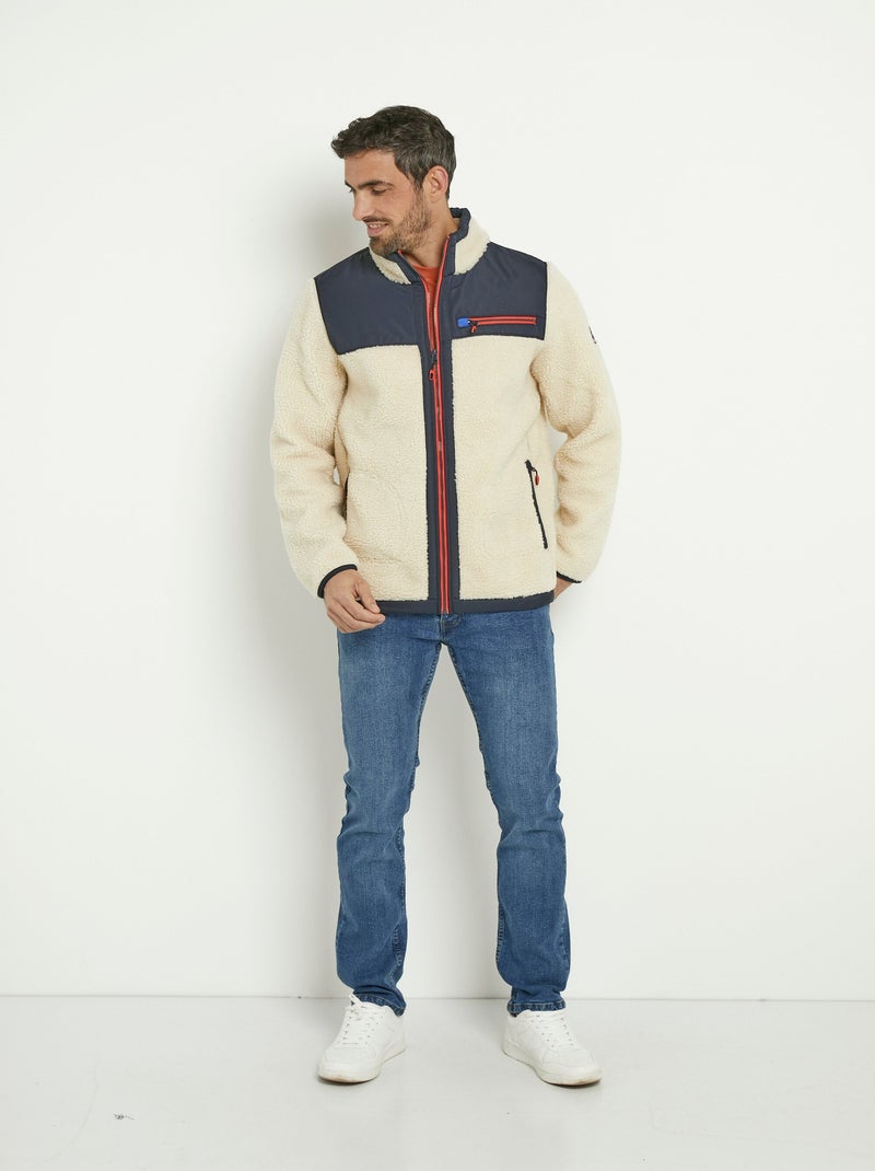 Veste chaude en sherpa avec col montant Bleu Ecru - Kiabi