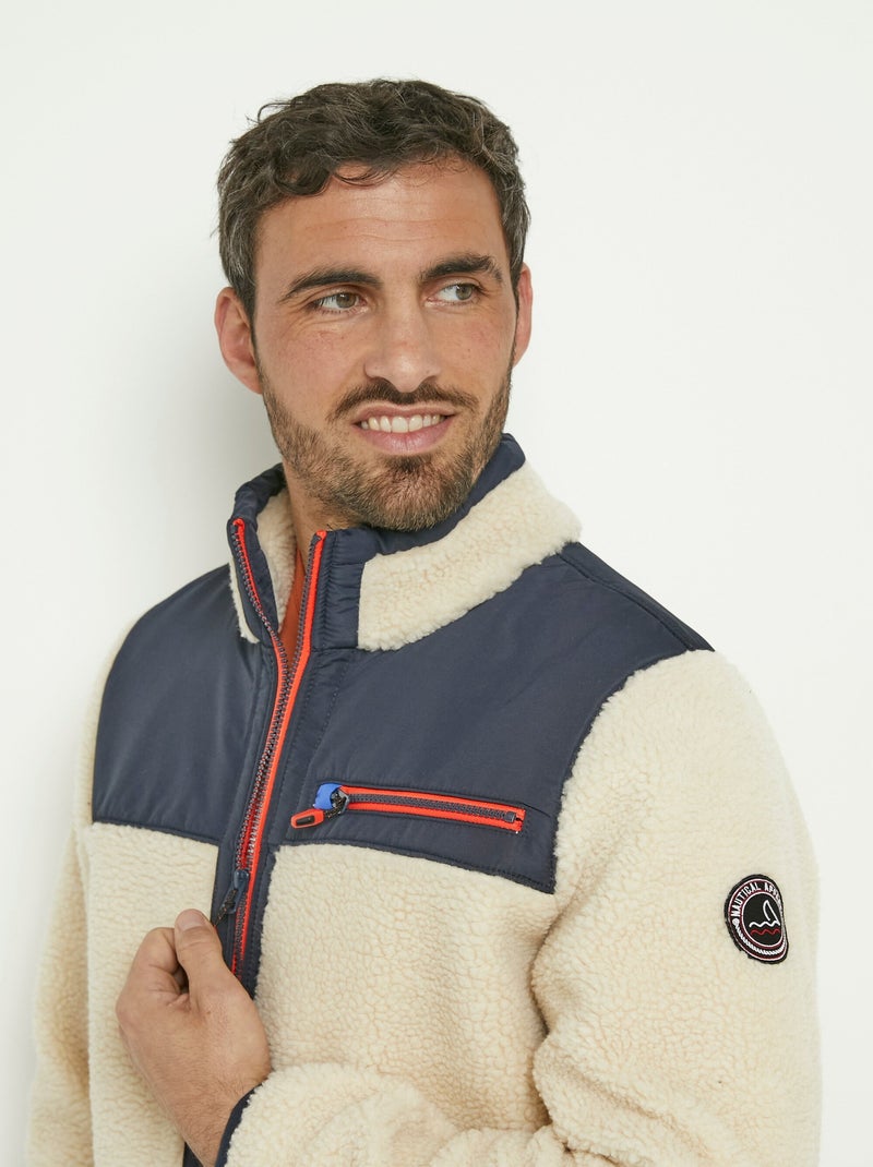 Veste chaude en sherpa avec col montant Bleu Ecru - Kiabi