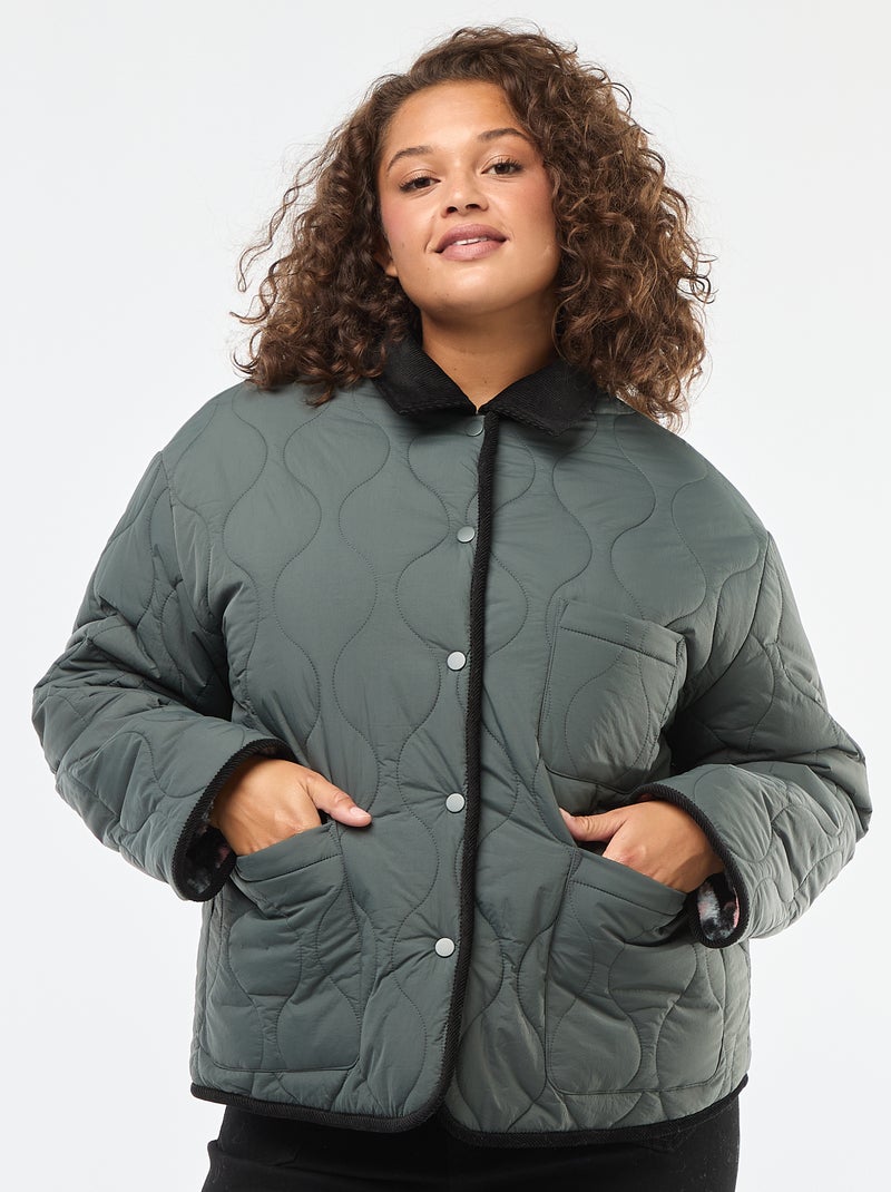 Veste chaude workwear réversible avec fermeture pressionnée Kaki - Kiabi