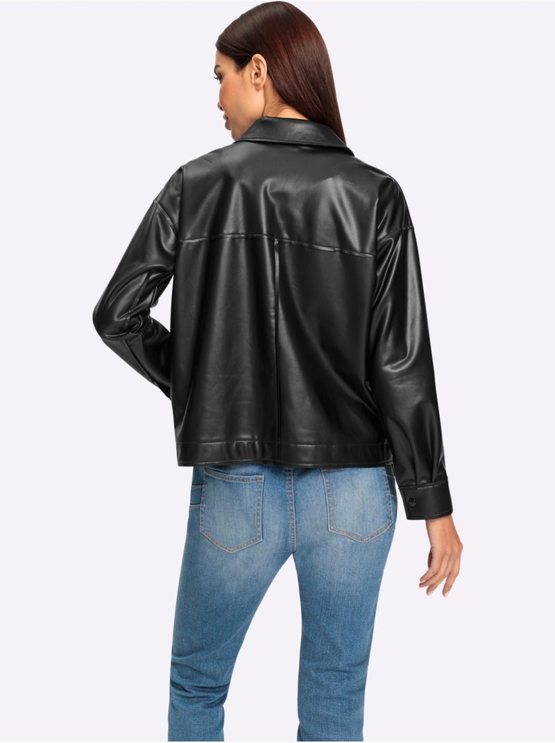 Veste Chemisier Imitation Cuir Souple - Taille Standard - Helline Noir - Kiabi