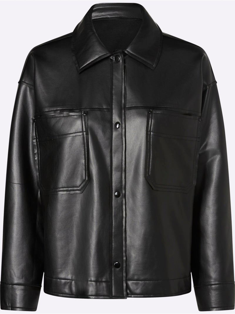 Veste Chemisier Imitation Cuir Souple - Taille Standard - Helline Noir - Kiabi