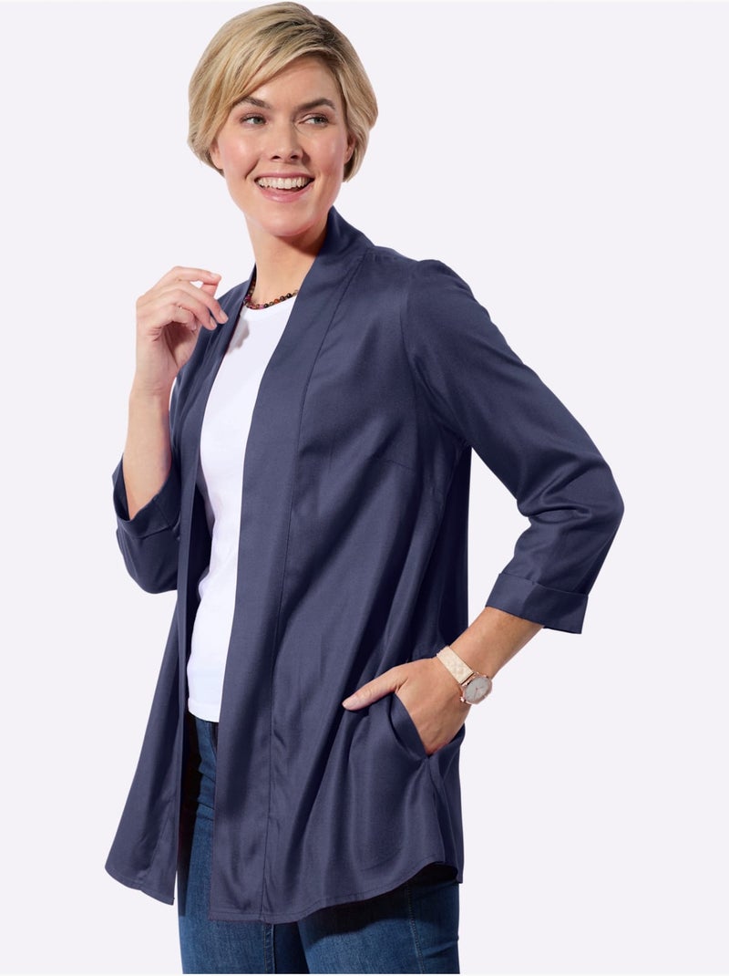 Veste chemisier légère en viscose avec manches 3/4 et poches - Taille standard - Witt Bleu marine - Kiabi