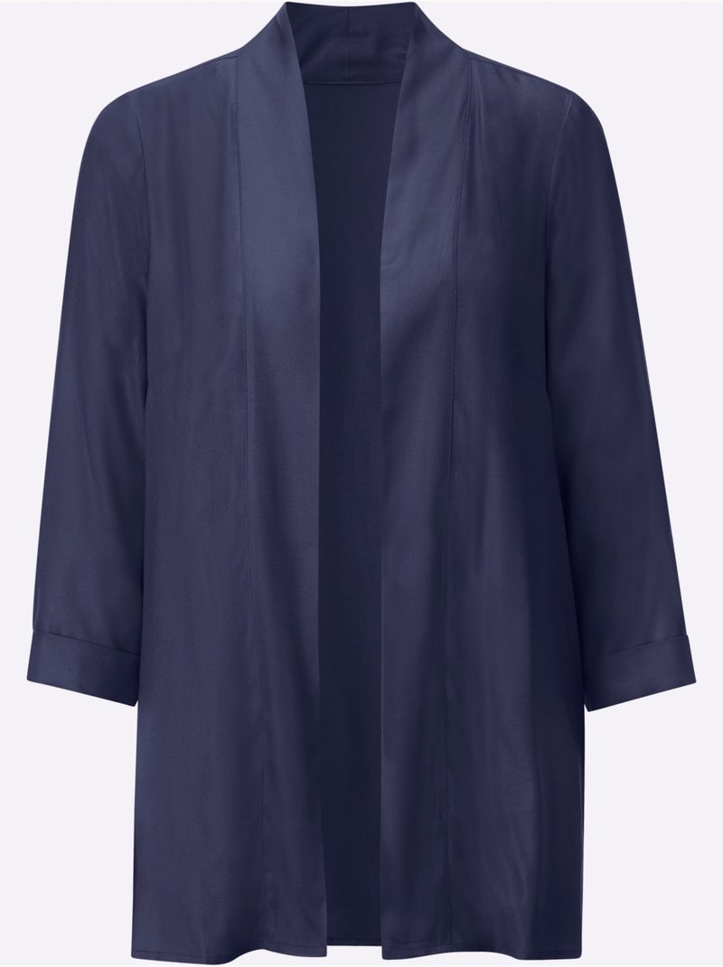 Veste chemisier légère en viscose avec manches 3/4 et poches - Taille standard - Witt Bleu marine - Kiabi