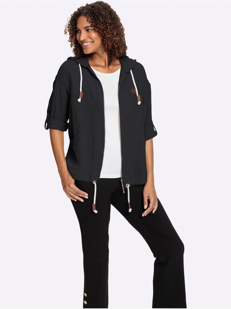 Veste Chemisier Pur Coton - Taille Standard - Witt Noir - Kiabi