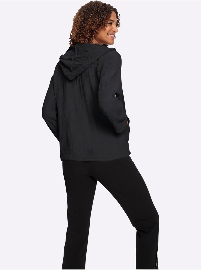 Veste Chemisier Pur Coton - Taille Standard - Witt Noir - Kiabi