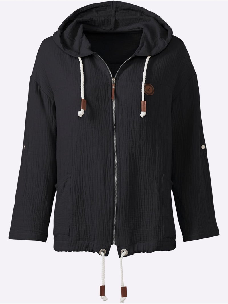 Veste Chemisier Pur Coton - Taille Standard - Witt Noir - Kiabi