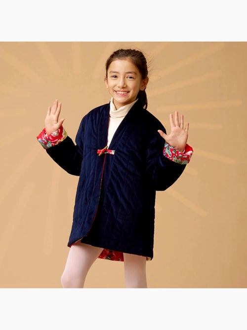 Veste Chinoise Fille  Velours Bleu Marine Réversible Fleurie Rouge  KIM - La Faute à Voltaire - Kiabi