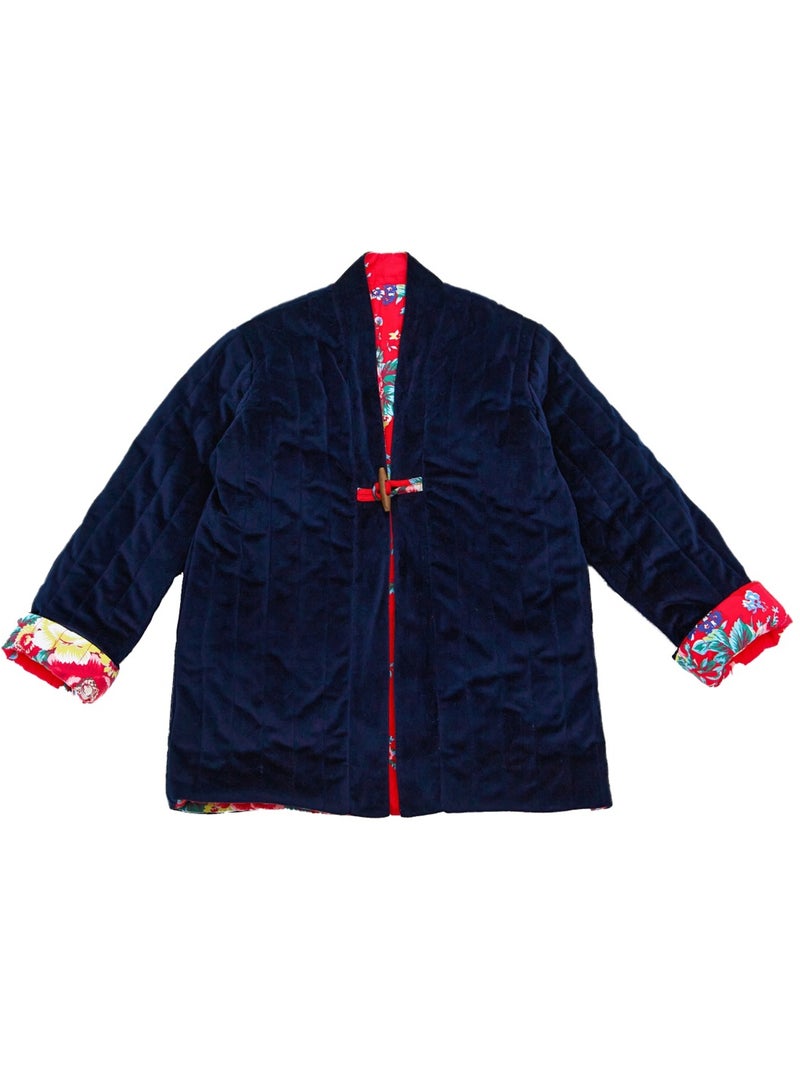 Veste Chinoise Fille  Velours Bleu Marine Réversible Fleurie Rouge  KIM - La Faute à Voltaire Bleu marine - Kiabi