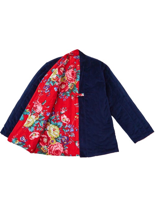Veste Chinoise Fille  Velours Bleu Marine Réversible Fleurie Rouge  KIM - La Faute à Voltaire - Kiabi