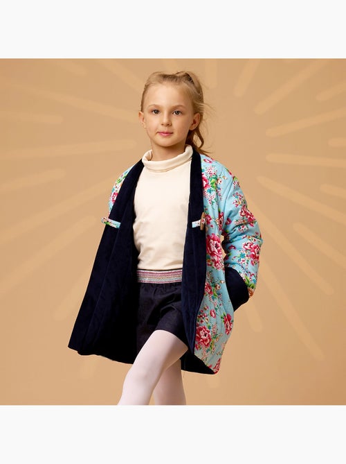 Veste Chinoise Fille  Velours Bleu Marine Réversible Fleurie Turquoise  KIM  - 'LA FAUTE A VOLTAIRE' - Kiabi