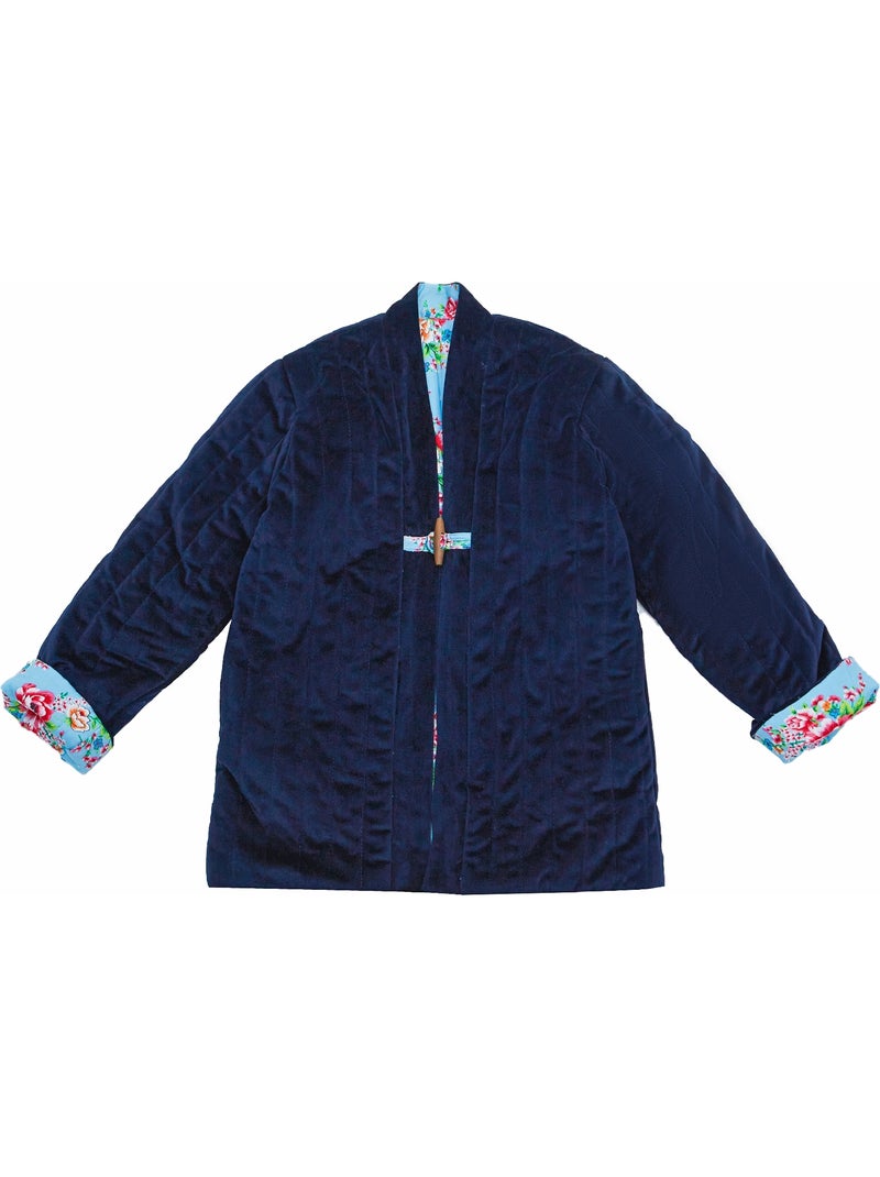 Veste Chinoise Fille  Velours Bleu Marine Réversible Fleurie Turquoise  KIM  - 'LA FAUTE A VOLTAIRE' Bleu marine - Kiabi