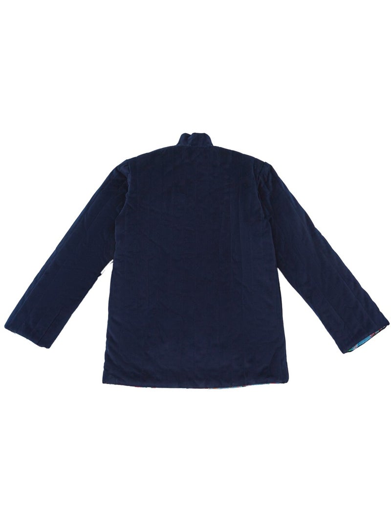 Veste Chinoise Fille  Velours Bleu Marine Réversible Fleurie Turquoise  KIM  - 'LA FAUTE A VOLTAIRE' Bleu marine - Kiabi