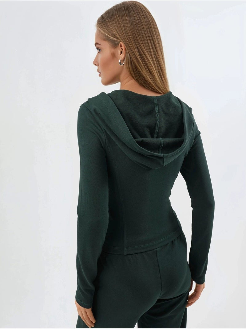 Veste cintrée à capuche en coton avec fermeture éclair busem Vert foncé - Kiabi