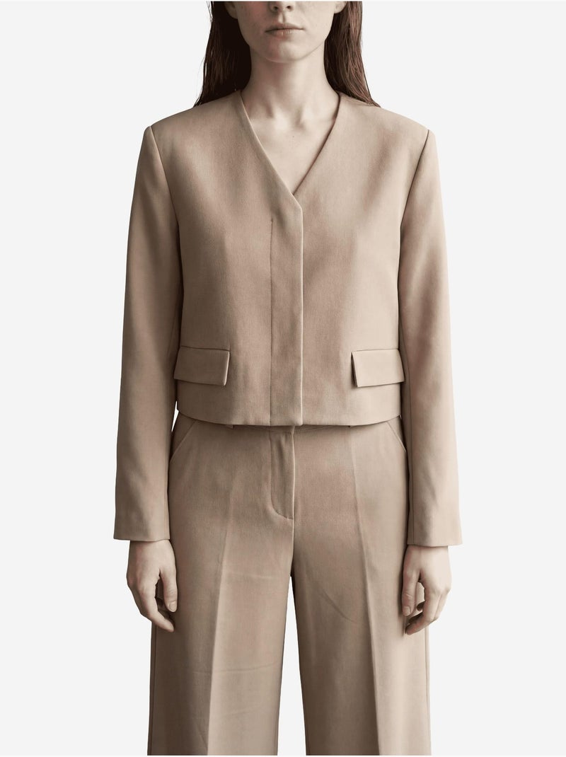 Veste cintrée à col en v avec poche my fashion Camel - Kiabi