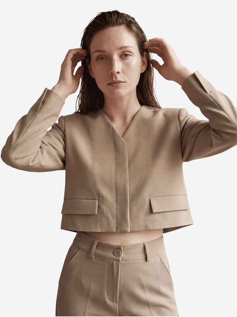 Veste cintrée à col en v avec poche my fashion Camel - Kiabi