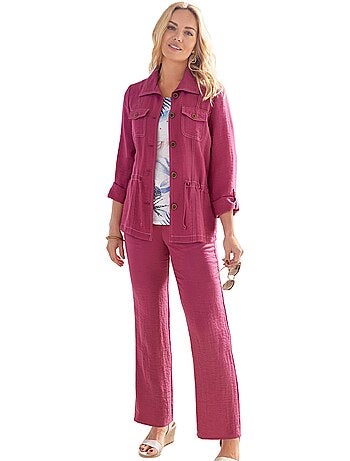 Veste col chemise tissu effet lin