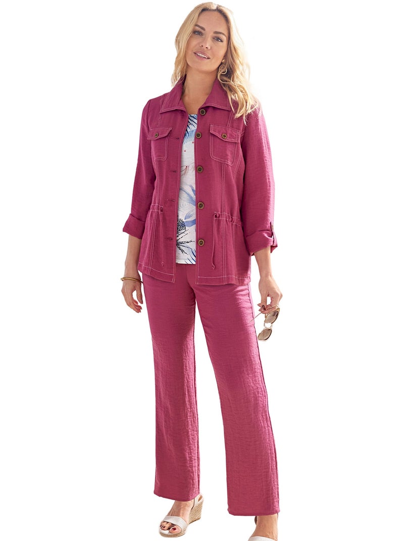 Veste col chemise tissu effet lin Rose framboise - Kiabi