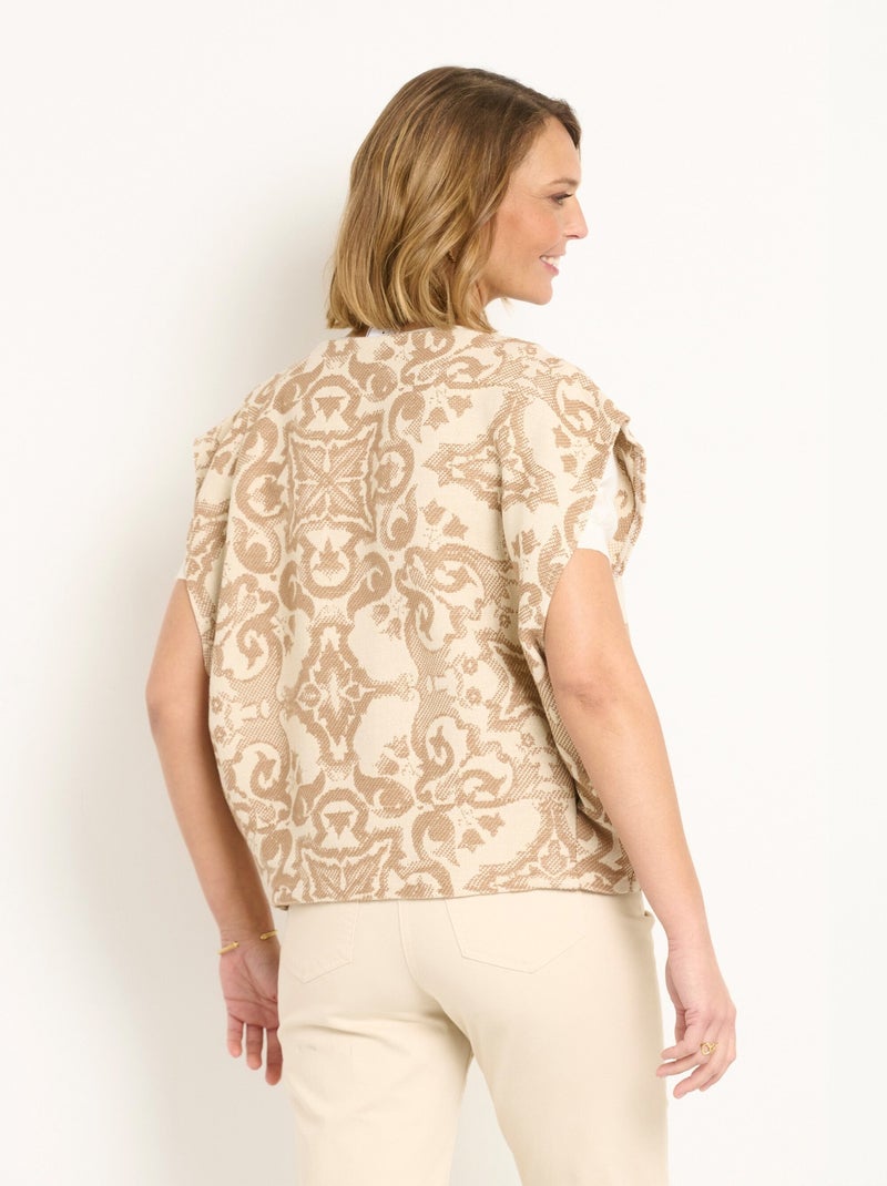 Veste col rond sans manches en jacquard - AFIBEL Beige - Kiabi