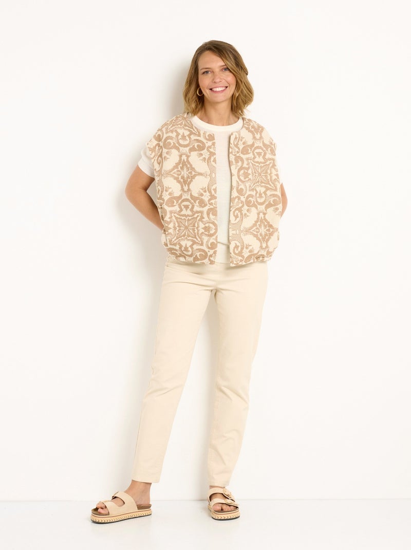 Veste col rond sans manches en jacquard - AFIBEL Beige - Kiabi