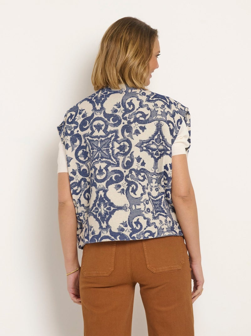 Veste col rond sans manches en jacquard - AFIBEL Bleu - Kiabi