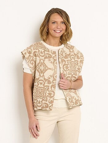 Veste col rond sans manches en jacquard