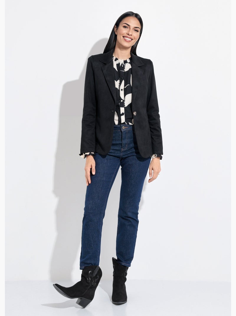Veste col tailleur 1 bouton twill souple - AFIBEL Noir - Kiabi
