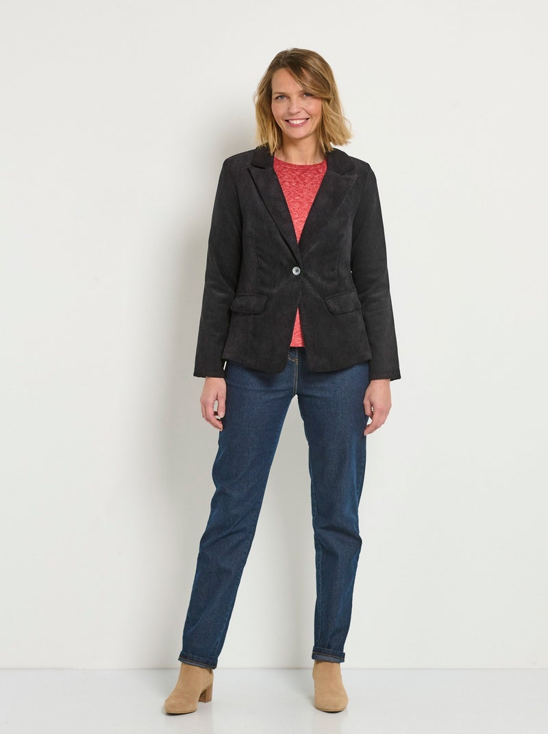 Veste col tailleur en velours cotelé Noir - Kiabi