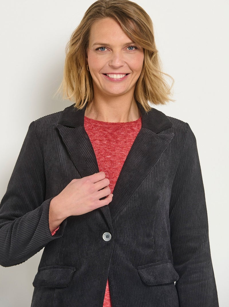 Veste col tailleur en velours cotelé Noir - Kiabi