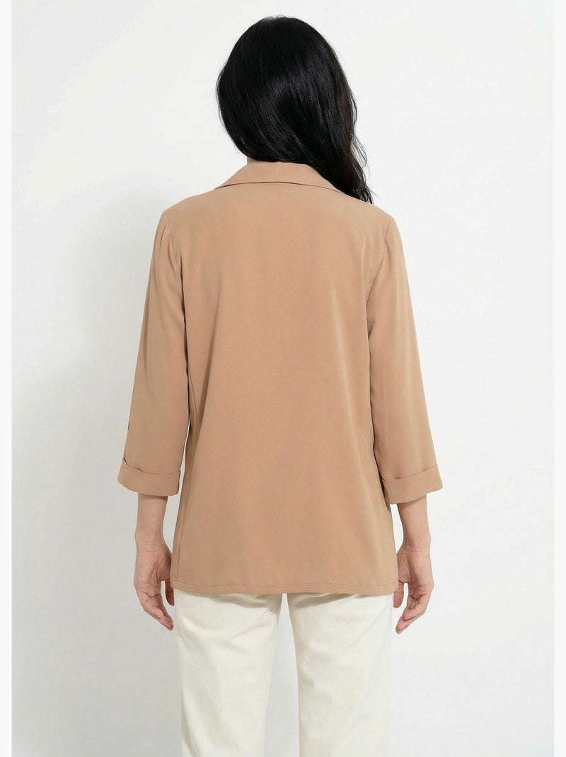 Veste col tailleur manches 3/4 essentiel - afibel Camel - Kiabi
