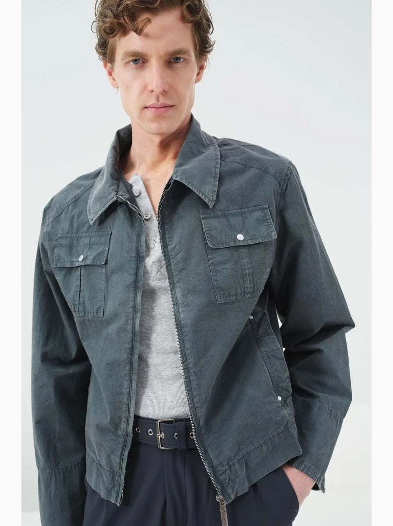 Veste coton droite zippée giesto Gris Noir - Kiabi