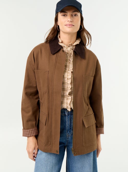 Veste coton twill avec col en velours - Kiabi