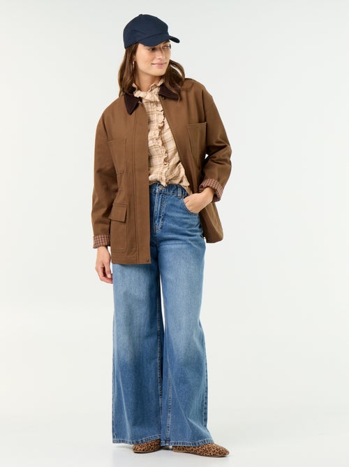 Veste coton twill avec col en velours - Kiabi
