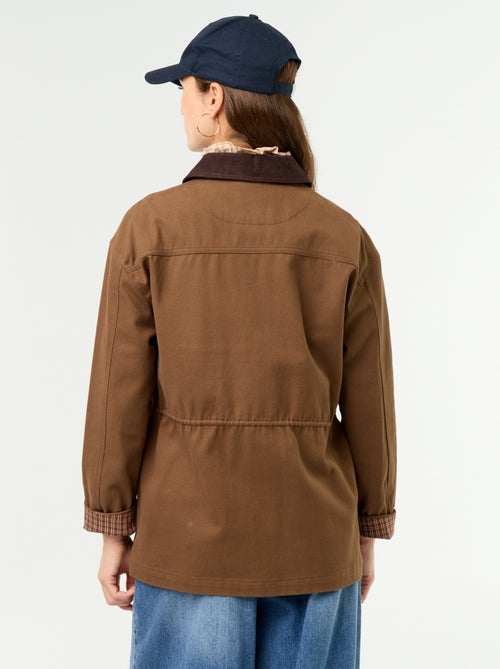 Veste coton twill avec col en velours - Kiabi