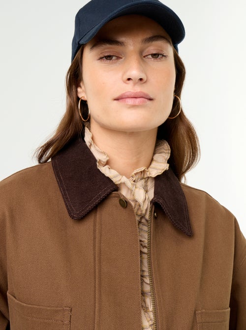 Veste coton twill avec col en velours - Kiabi