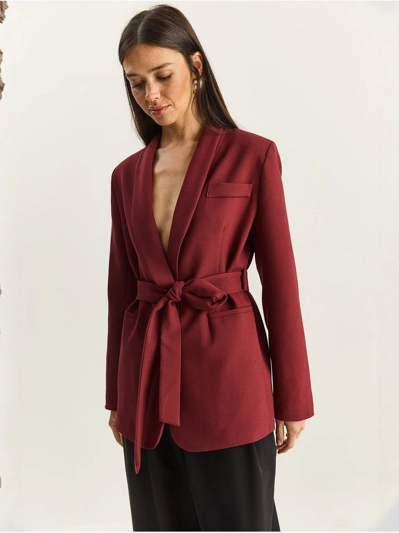 Veste coupe classique en coton et élasthanne avec détail arqué lucci Rouge bordeaux - Kiabi
